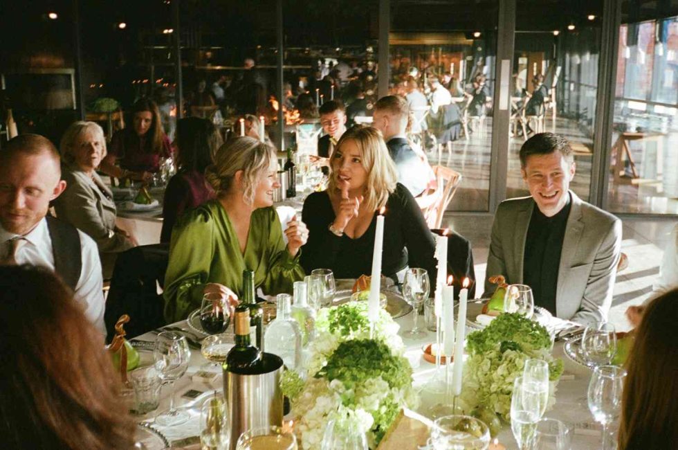 candid photography of guests on film at grangefields wedding