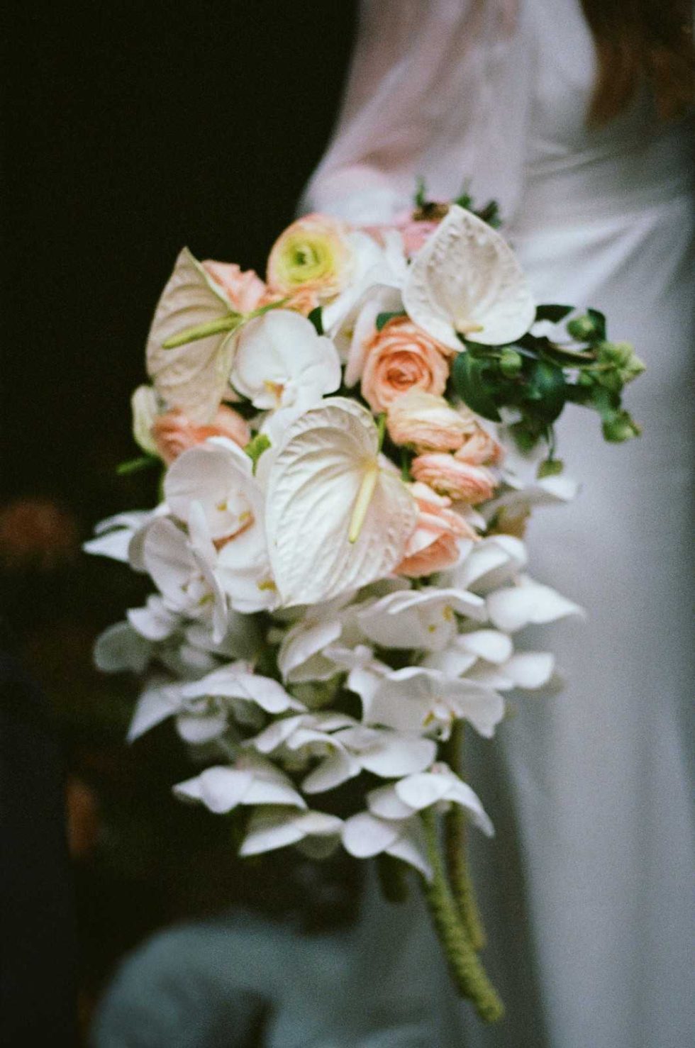 southern gothic bridal bouquet captured on 35mm film